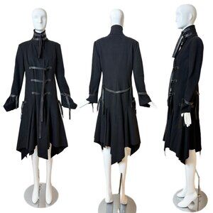 VERSACE Early 00's Vintage Black Bondage Leather Accent Coat Jacket Belt